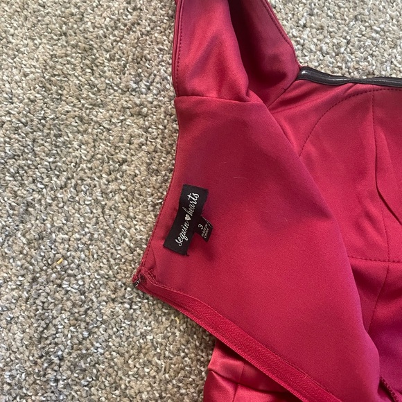 Size 3 Red Satin Off the Shoulder Dress - Picture 3 of 5